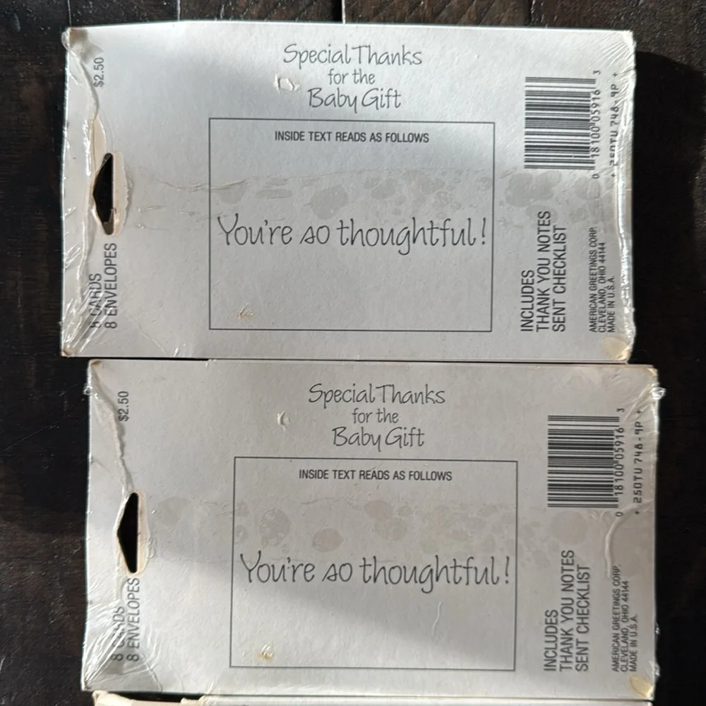 3 packages of vintage American Greetings baby gift thank you cards.